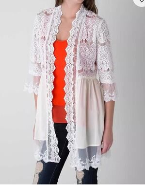 BKE Botique Lace Cream Open Front Cardigan, Women's size S